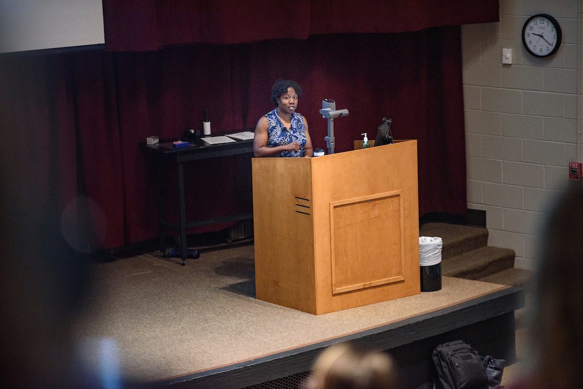Camille Harris Hopkins speaks to MSU CVM students