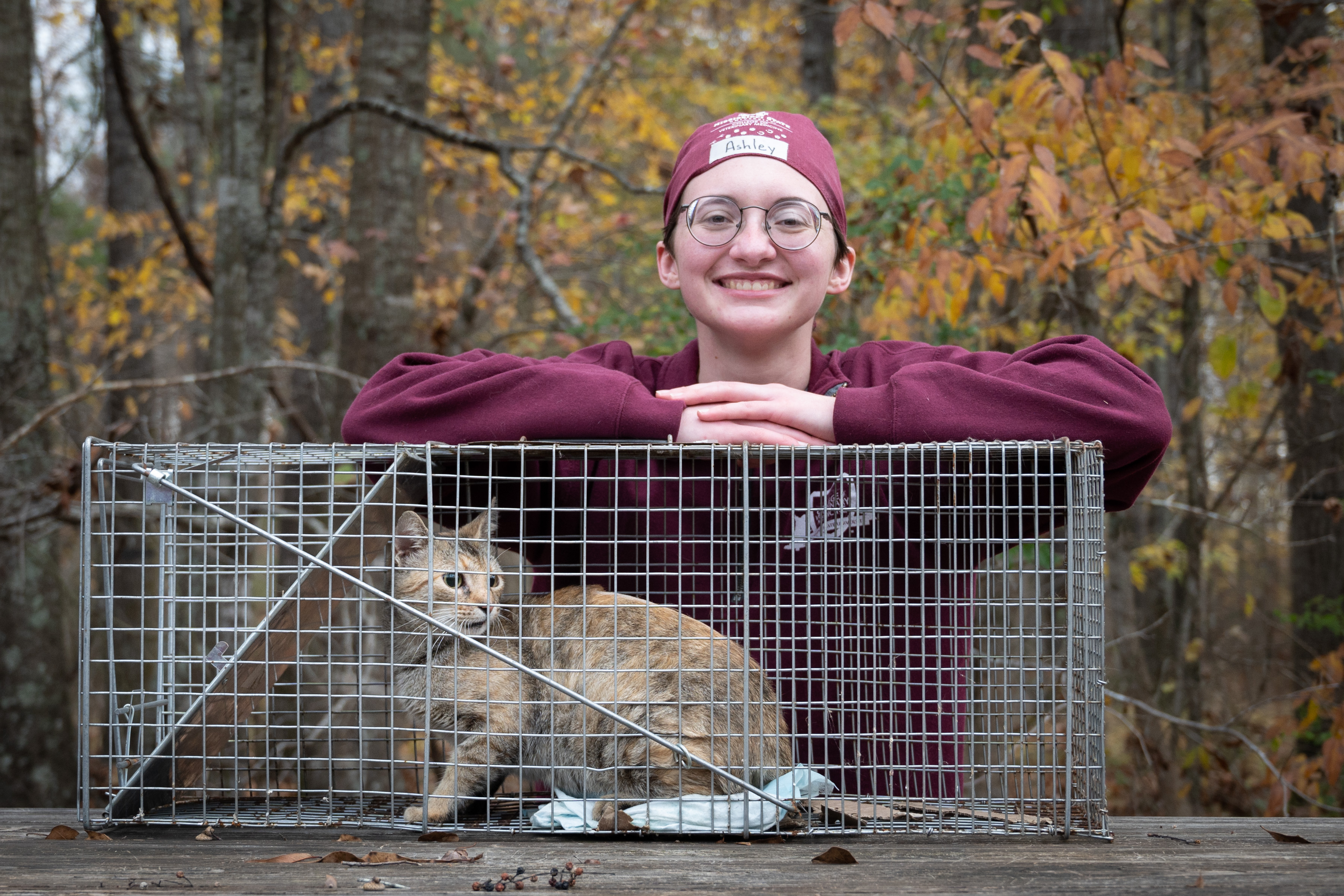 Ashley poses with her 500th surgery patient - a feral cat