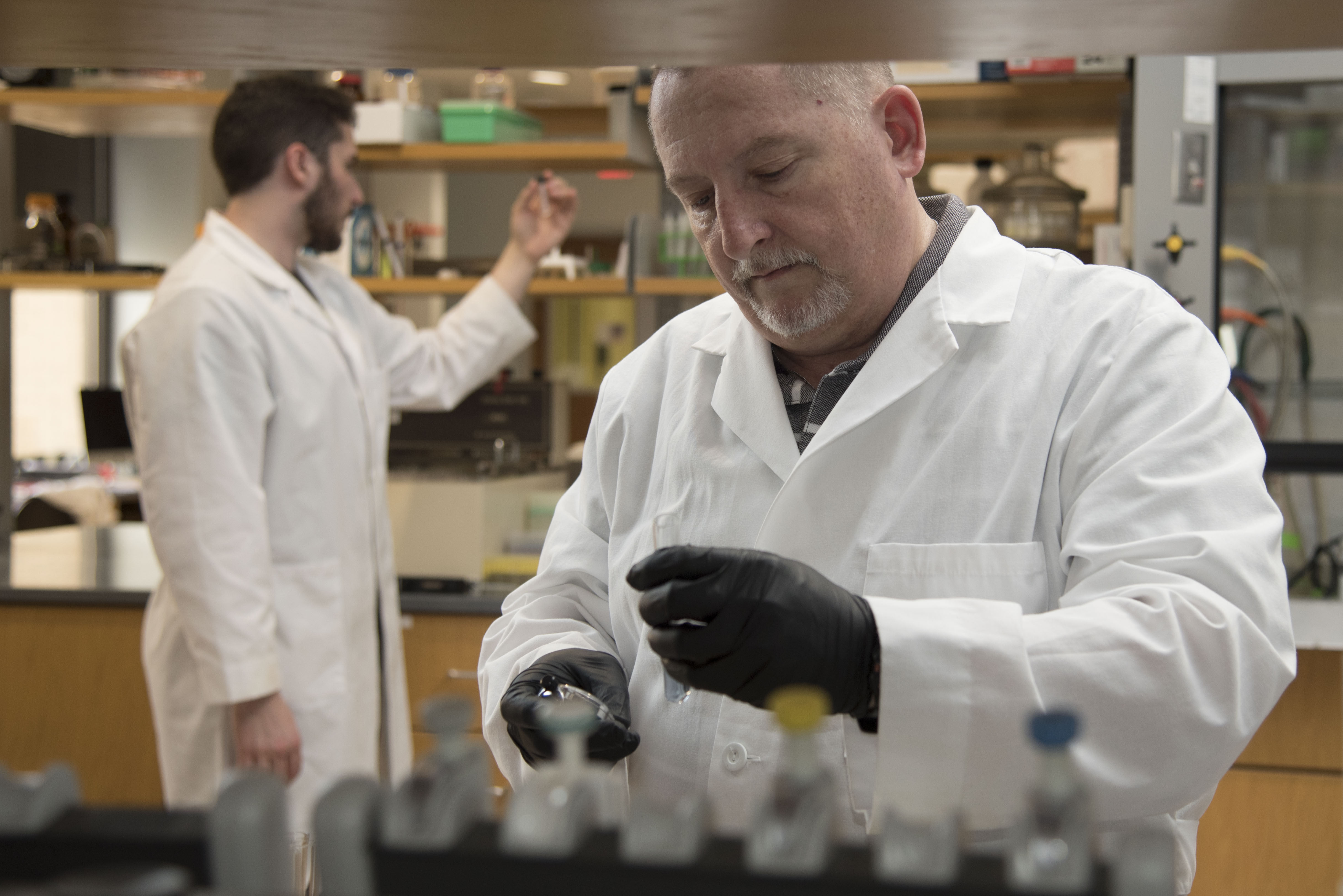 Researchers work in a lab