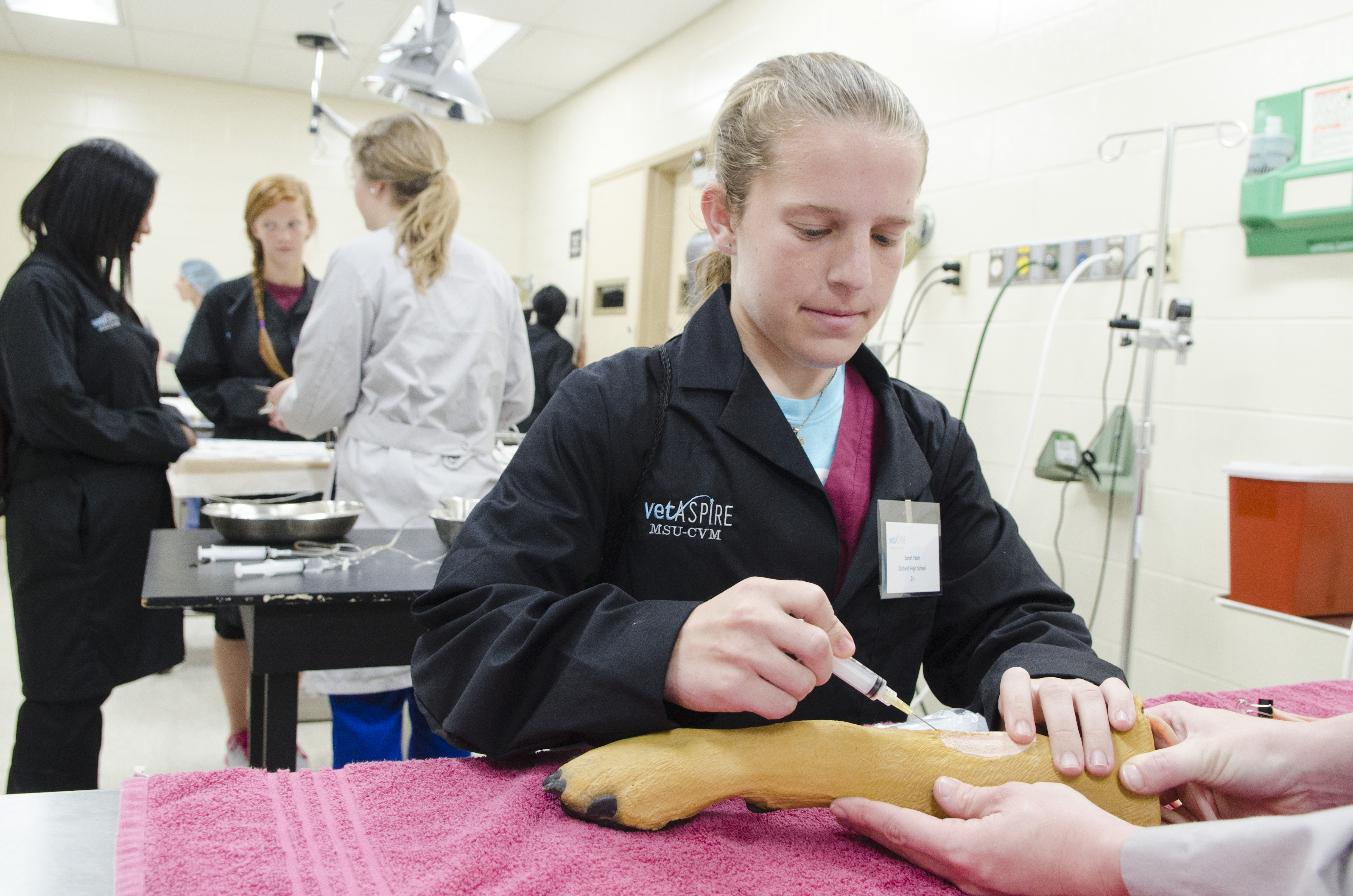 A student learns to insert an IV